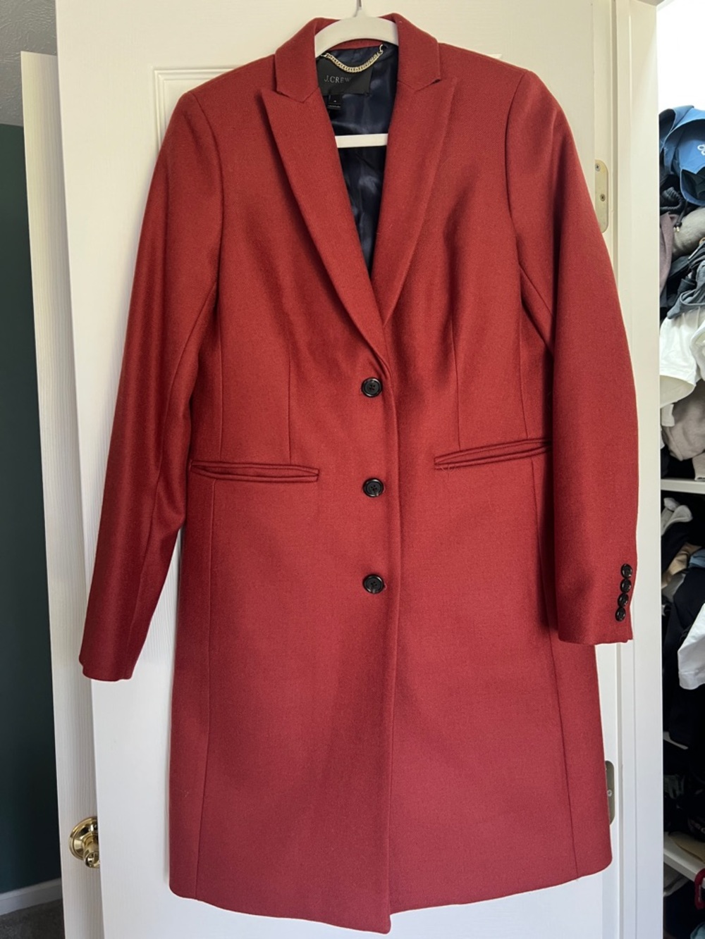 J. Crew Women's Brick Red Tailored Wool-Blend Long Coat